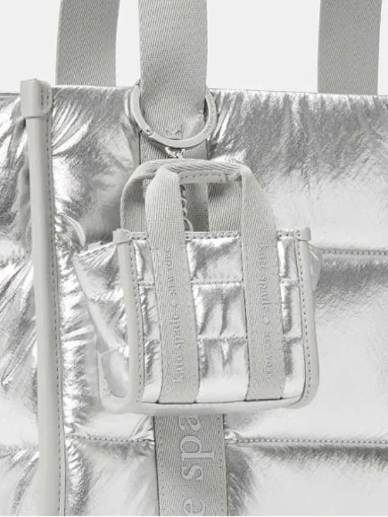 kate spade NWT! Metallic Silver Kip Puffy Micro Bag Charm - Picture 4 of 12